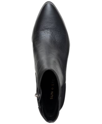 SUN STONE Womens Black Cushioned Pointed Toe Block Heel Zip-Up Leather Booties M
