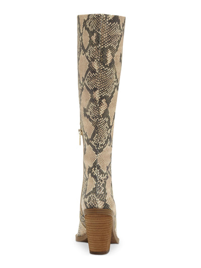 VINCE CAMUTO Womens Beige Snake Print Padded Gravana Pointed Toe Block Heel Zip-Up Leather Dress Cowboy Boots 6 M