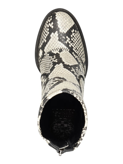 VINCE CAMUTO Womens Black White Beige Snakeskin Print 1" Platform Lug Sole Erettie Round Toe Block Heel Zip-Up Booties 8.5 M