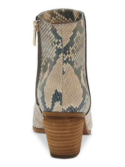VINCE CAMUTO Womens Beige Snake Print Padded Grasem Almond Toe Block Heel Zip-Up Leather Western Boot 8 M