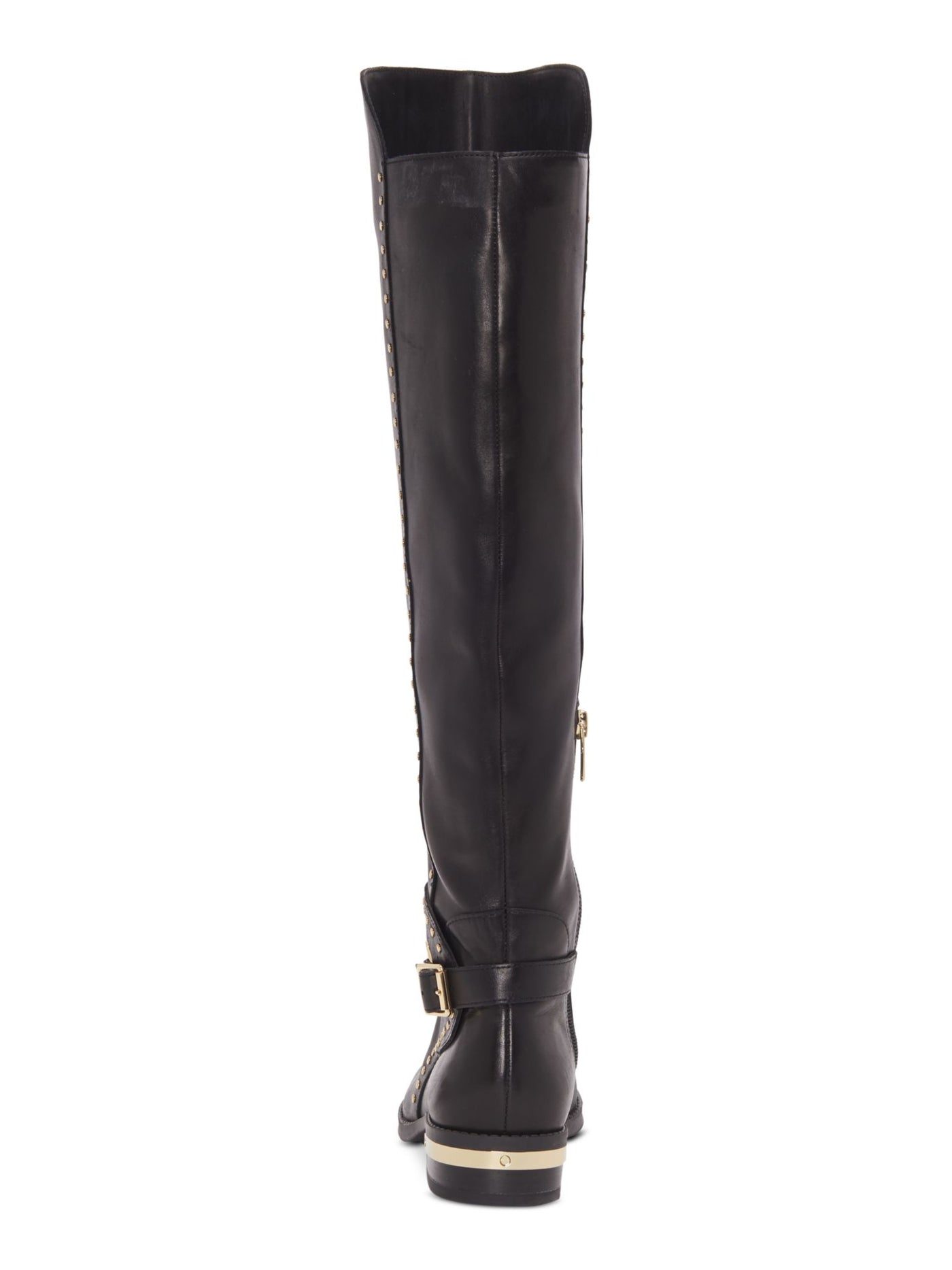 VINCE CAMUTO Womens Black Studded Buckle Accent Wide Calf Round Toe Stacked Heel Zip-Up Leather Riding Boot 5.5