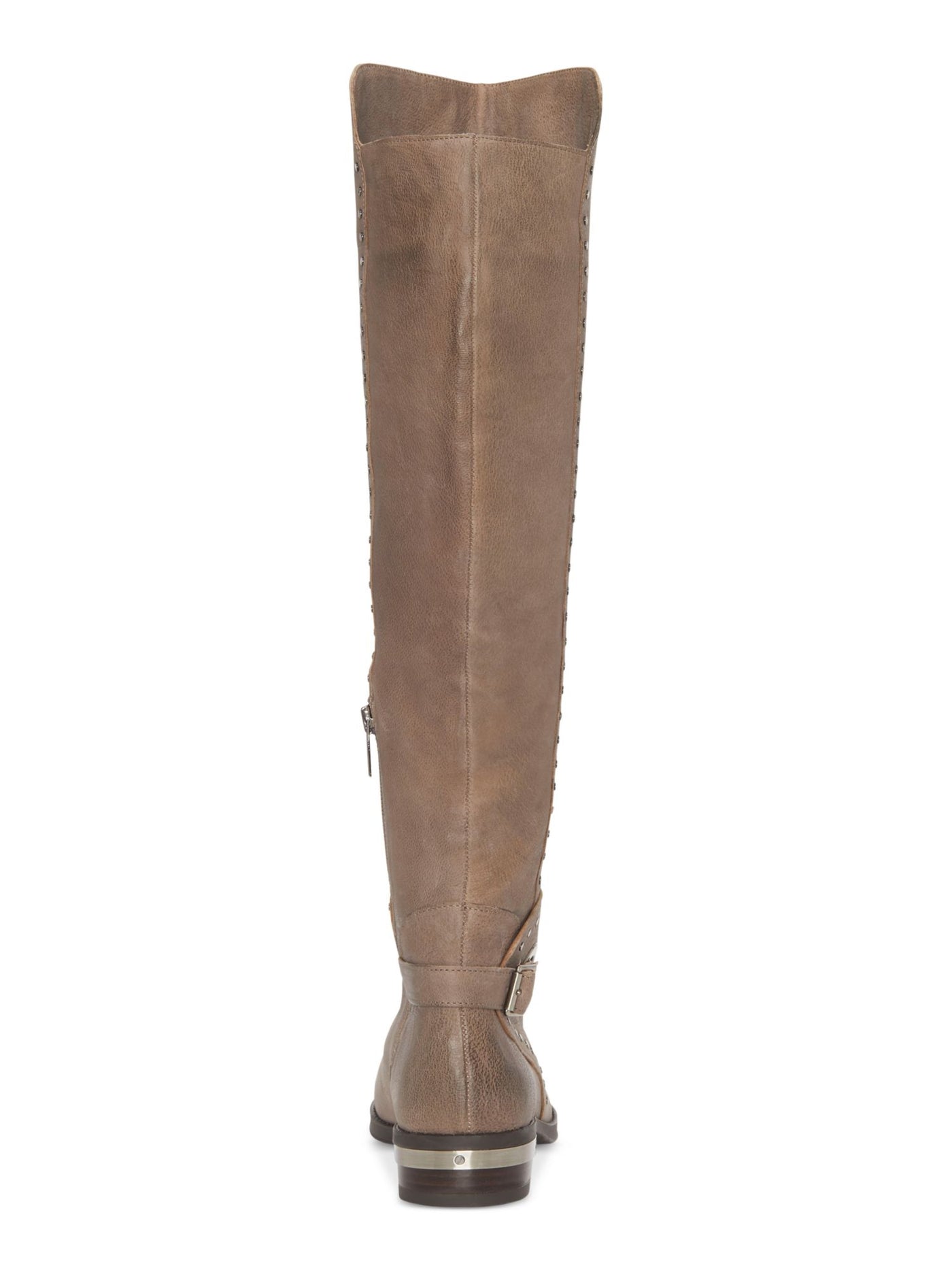 VINCE CAMUTO Womens Beige Studded Buckle Accent Wide Calf Round Toe Stacked Heel Zip-Up Leather Riding Boot 5.5 M WC
