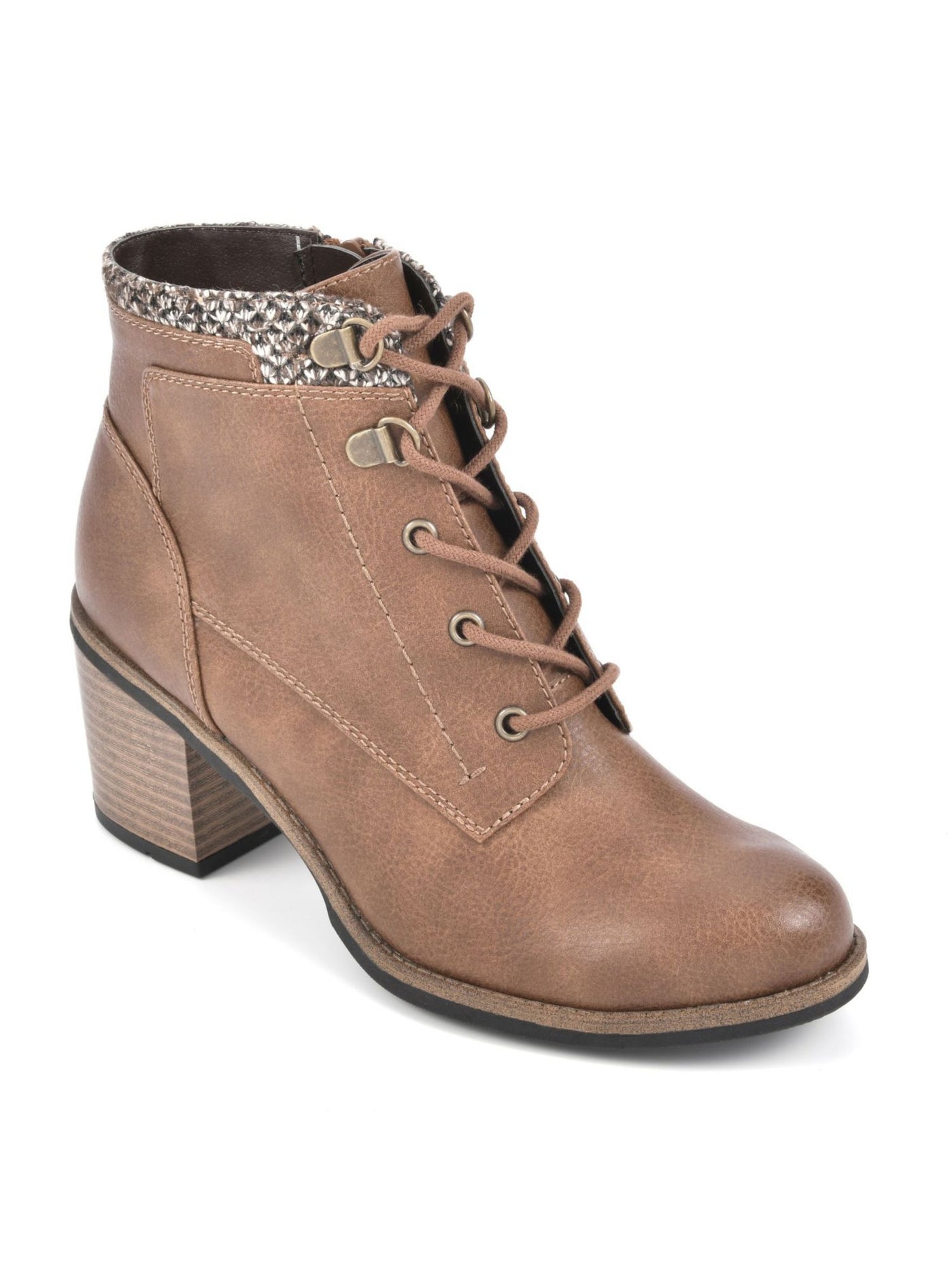 WHITE MOUNTAIN Womens Tan Brown Lace-Up Delroy Round Toe Stacked Heel Zip-Up Booties 10 M