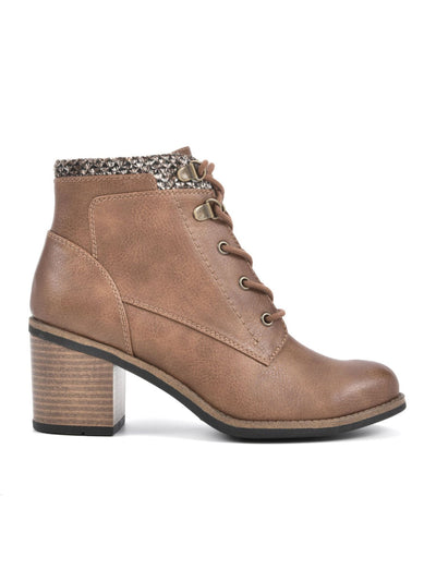 WHITE MOUNTAIN Womens Tan Brown Lace-Up Delroy Round Toe Stacked Heel Zip-Up Booties 10 M