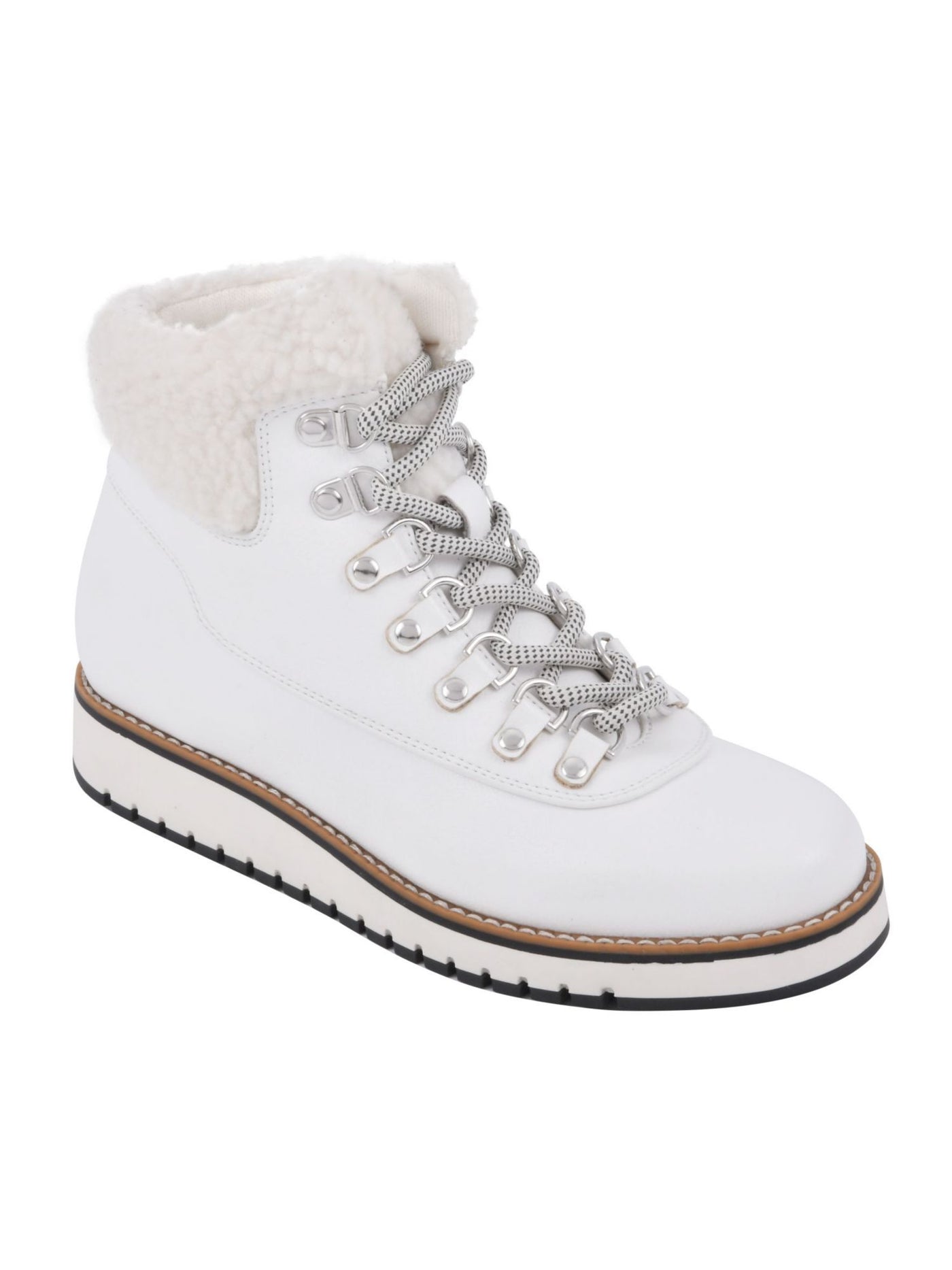WHITE MOUNTAIN Womens White Plush Collar Water Resistant Cushioned Cozy Round Toe Wedge Lace-Up Boots Shoes 11 W