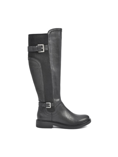 WHITE MOUNTAIN Womens Black Buckle Accent Goring Meditate Round Toe Block Heel Zip-Up Riding Boot 7 M WC