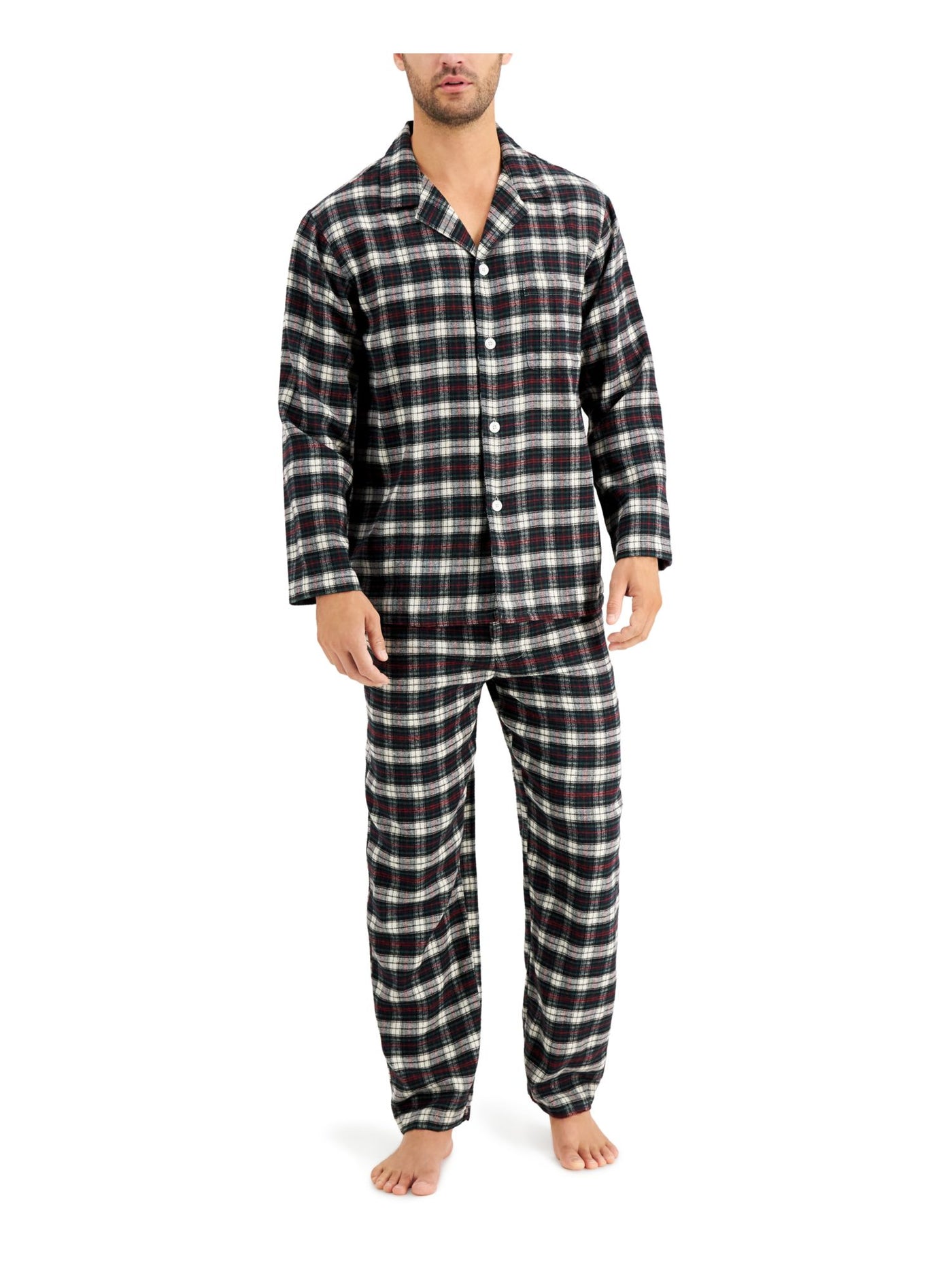 CLUBROOM Mens Green Plaid Pocketed Long Sleeve Button Up Top Straight leg Pants Pajamas XXL