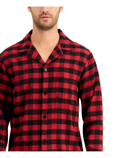 CLUBROOM Mens Red Plaid Ultra Soft Long Sleeve Button Up Top Straight leg Pants Flannel Pajamas S