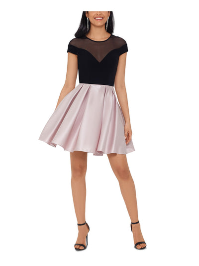 BETSY & ADAM Womens Pocketed Cap Sleeve Illusion Neckline Short Party Fit + Flare Dress