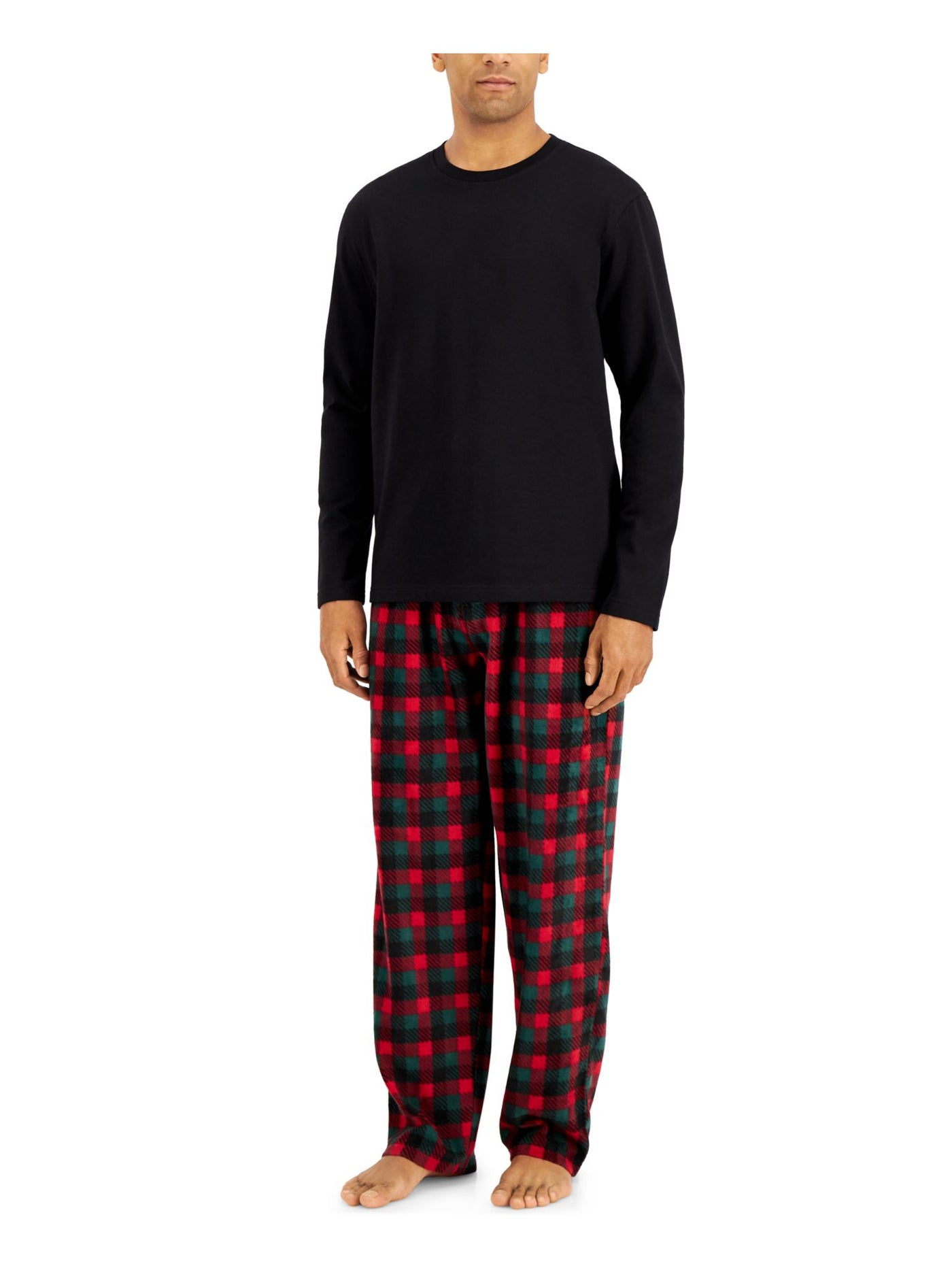 CLUBROOM Intimates 2 Pack Black Fleece Plaid Pajamas L