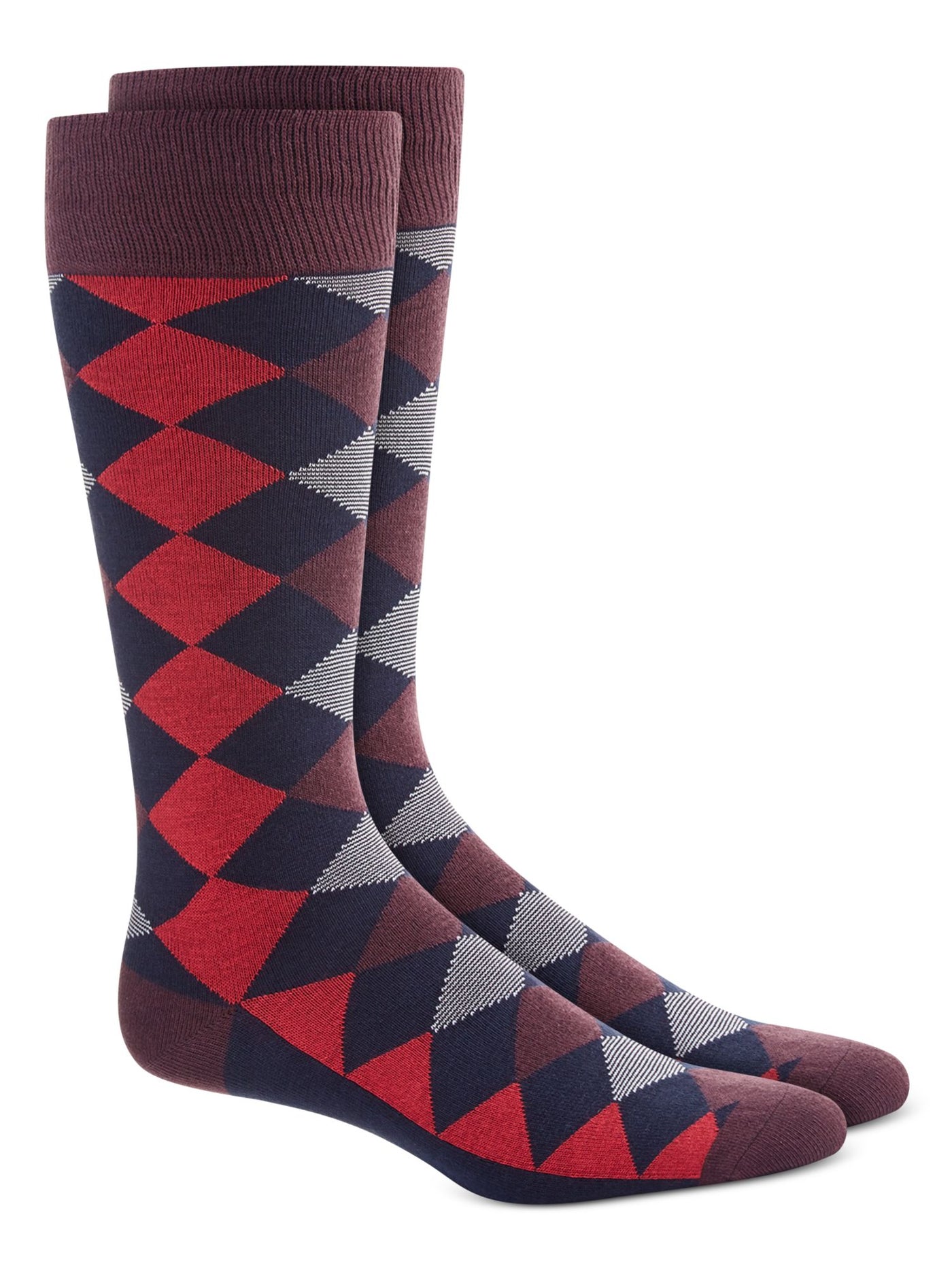 ALFANI Mens Navy Argyle Dress Crew Socks 10-13