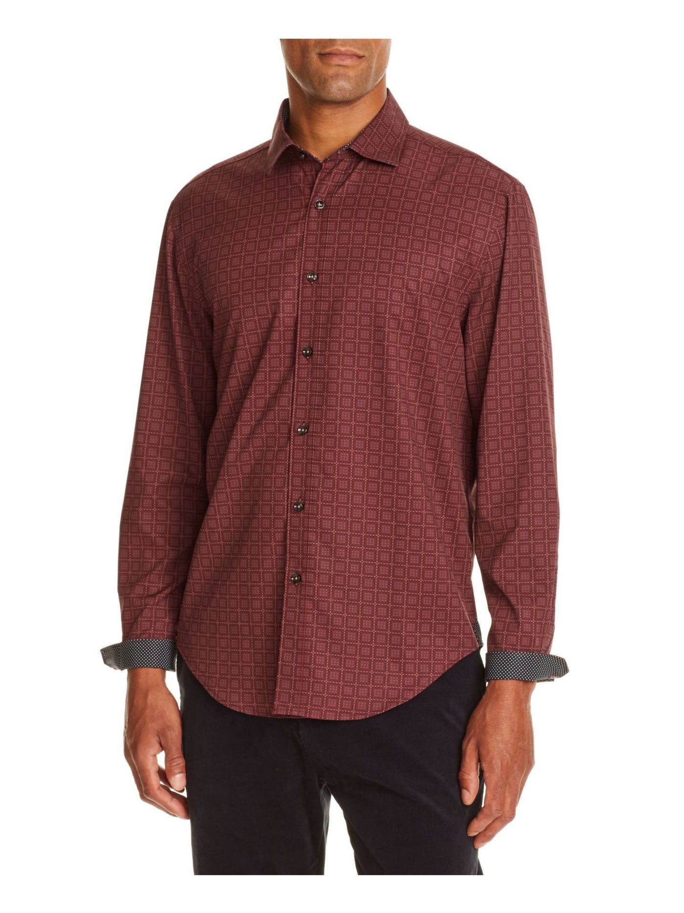 TALLIA SPORT Mens Red Patterned Button Down Stretch Casual Shirt M