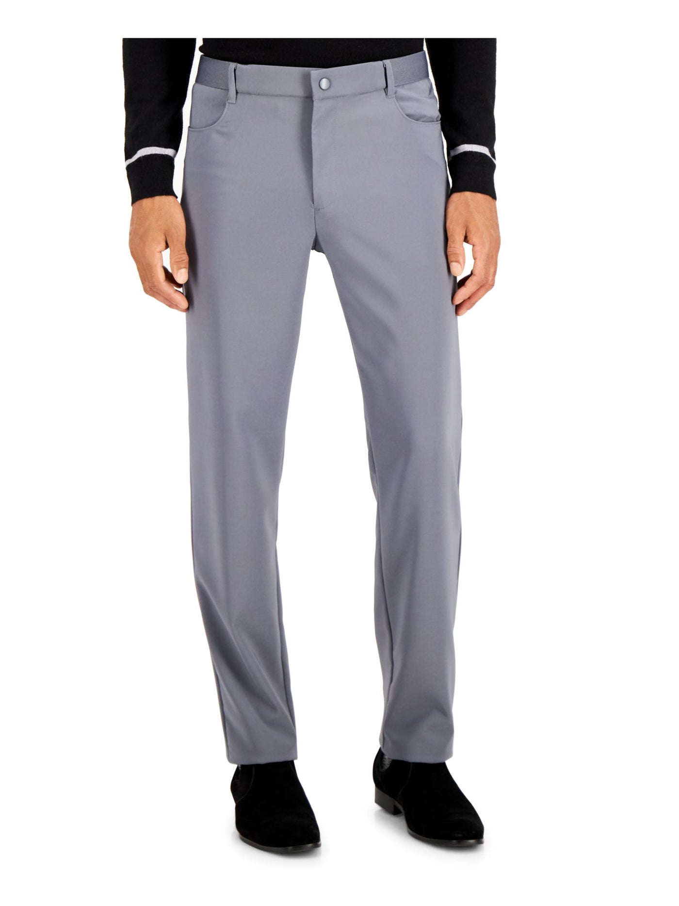 ALFANI Mens Gray Flat Front, Classic Fit Stretch Pants S