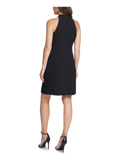 VINCE CAMUTO Womens Black Stretch Zippered Pocketed Textured Sleeveless Tie Neck Below The Knee Cocktail Fit + Flare Dress 4