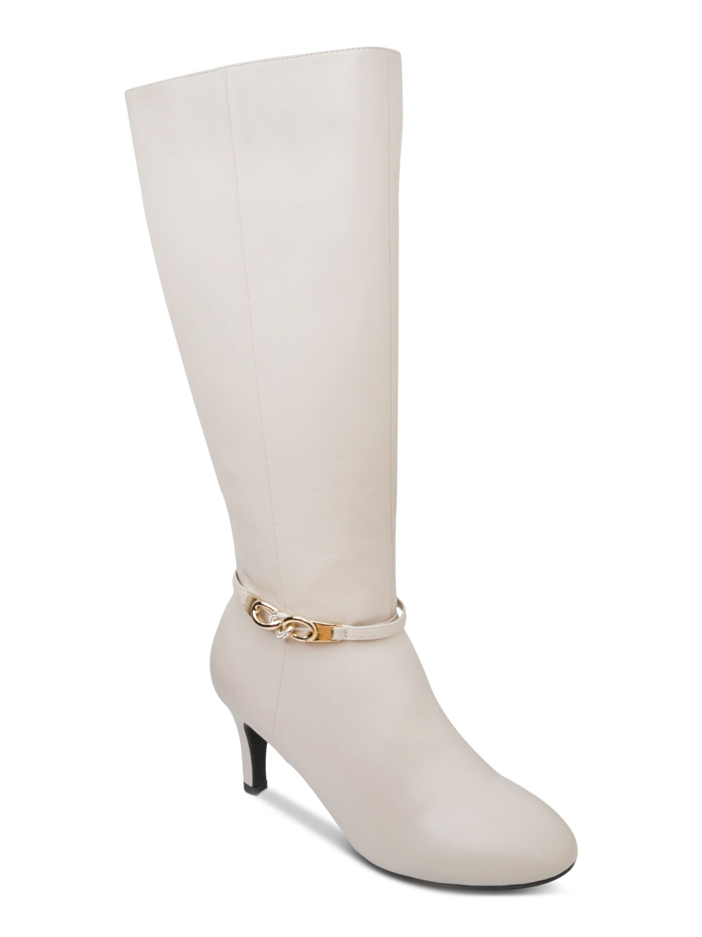 KAREN SCOTT Womens White Embellished Chain Accent Goring Cushioned Hanna Almond Toe Kitten Heel Zip-Up Dress Boots 5.5 M