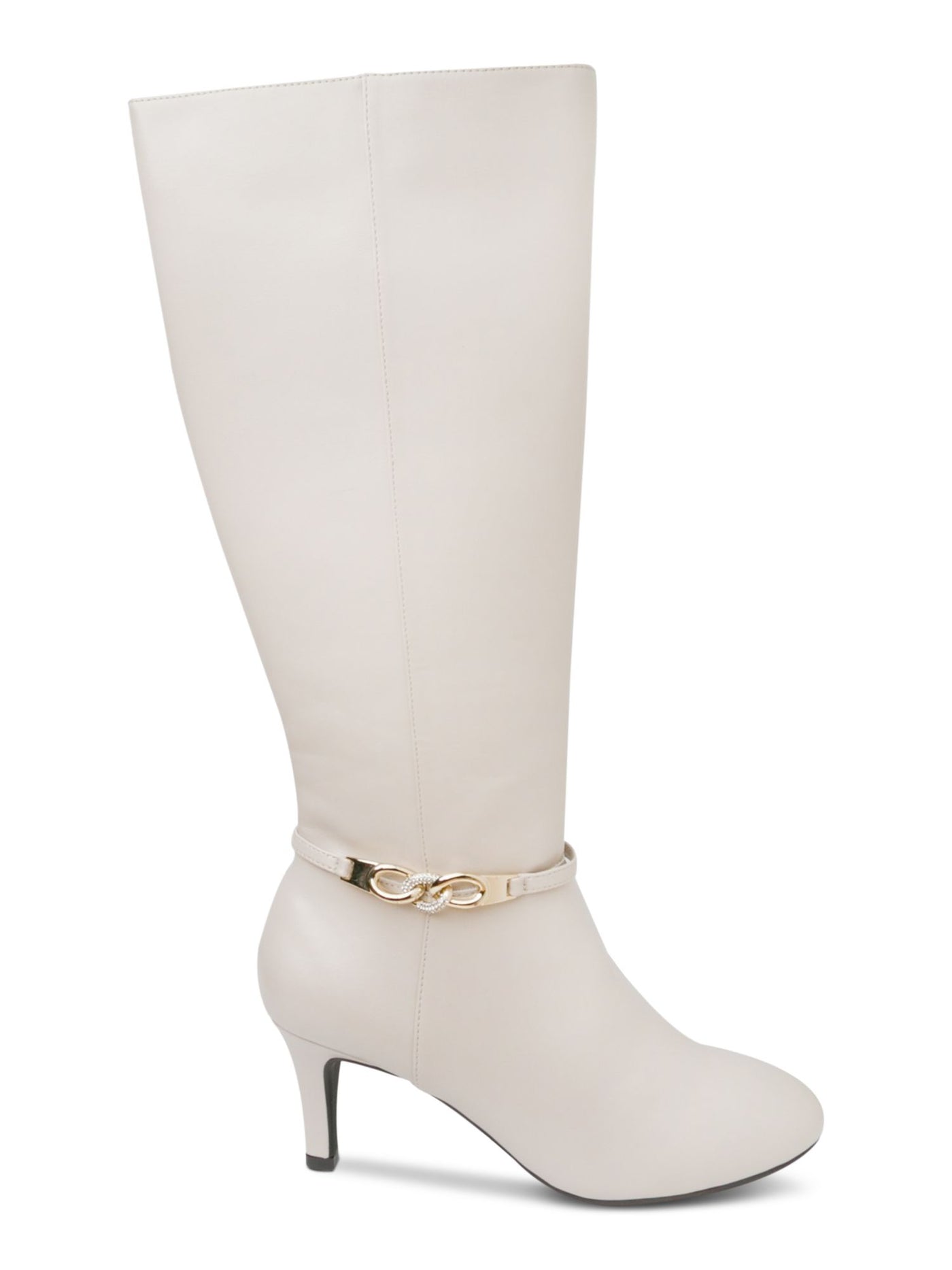 KAREN SCOTT Womens White Embellished Chain Accent Wide Calf Cushioned Hanna Almond Toe Kitten Heel Zip-Up Dress Boots 7.5 M WC