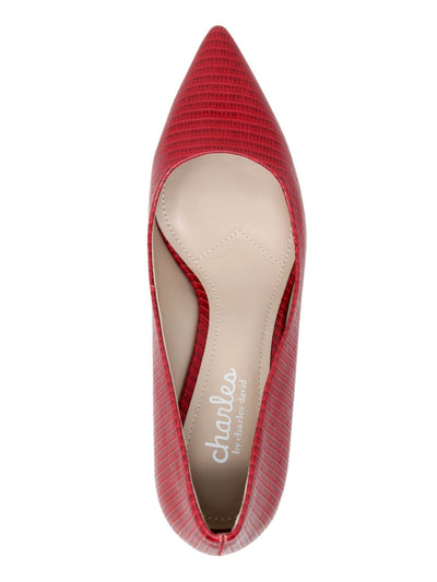 CHARLES BY CHARLES DAVID Womens Red Crocodile Print Padded Admission Pointed Toe Kitten Heel Slip On Pumps Shoes 8.5 M