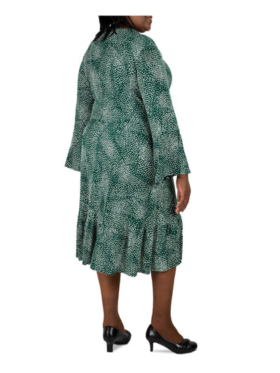 SIGNATURE BY ROBBIE BEE Womens Green Printed V Neck Knee Length Faux Wrap Dress Plus 2X