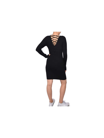 PLANET GOLD Womens Long Sleeve V Neck Above The Knee Body Con Dress