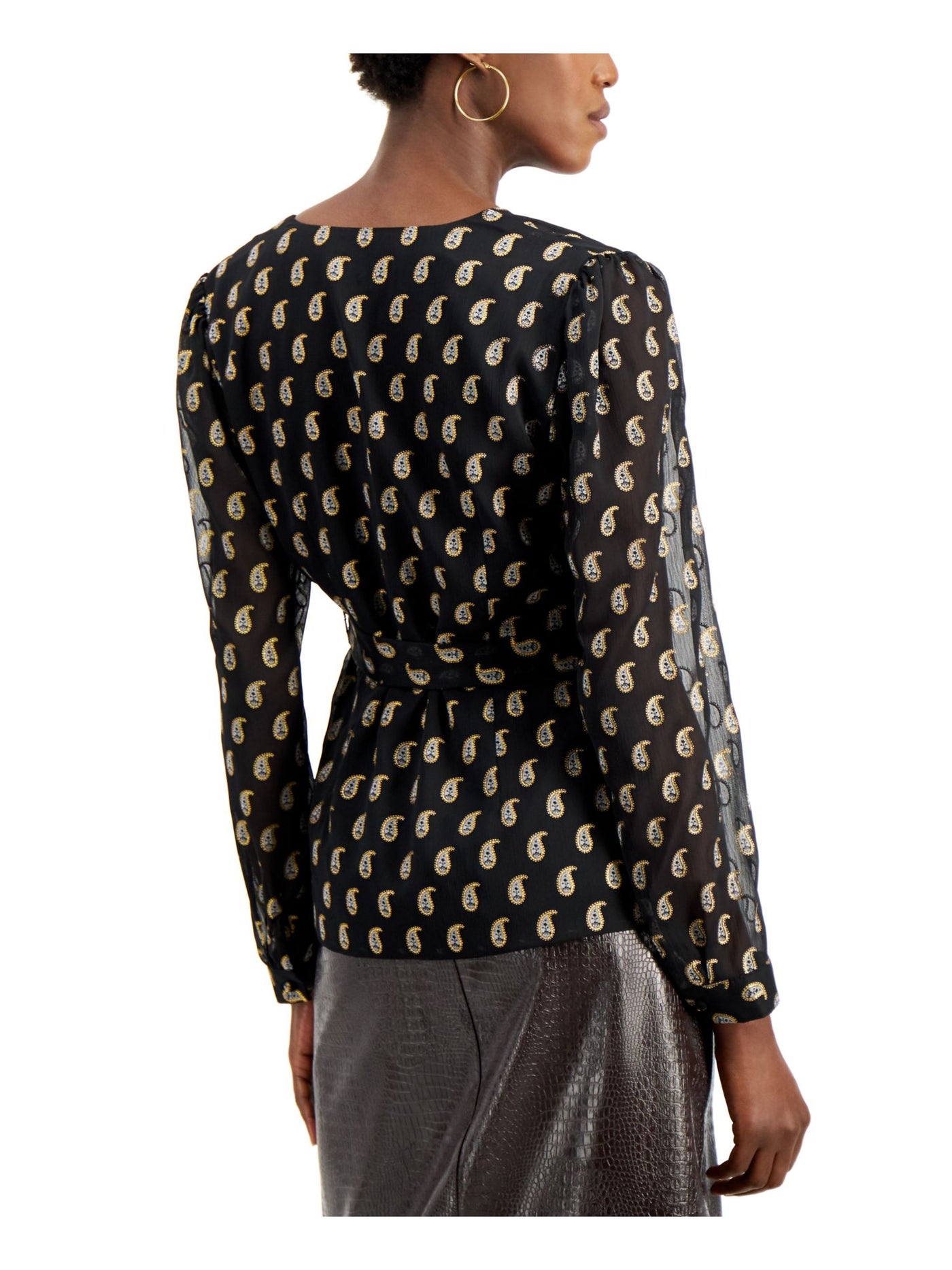 INC Womens Tie Sheer Long Sleeve Surplice Neckline Top
