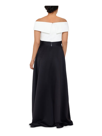XSCAPE Womens Beige Color Block Sleeveless Off Shoulder Full-Length Formal Fit + Flare Dress S