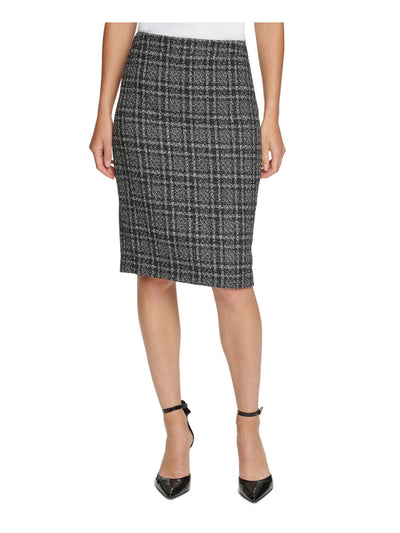 DKNY Womens Black Glitter Plaid Below The Knee Wear To Work Pencil Skirt Petites 6P