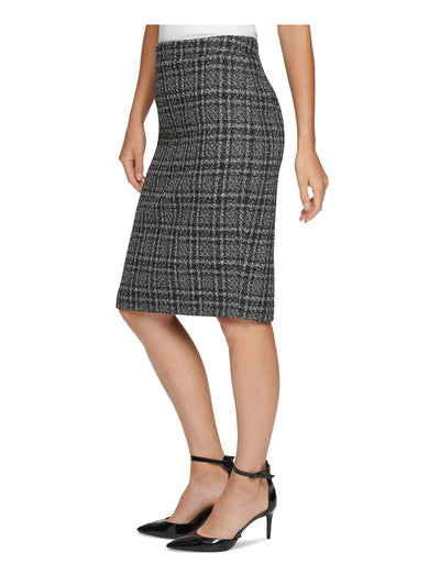 DKNY Womens Black Glitter Plaid Below The Knee Wear To Work Pencil Skirt Petites 6P