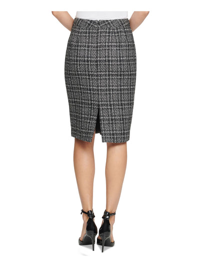 DKNY Womens Black Glitter Plaid Below The Knee Wear To Work Pencil Skirt Petites 6P
