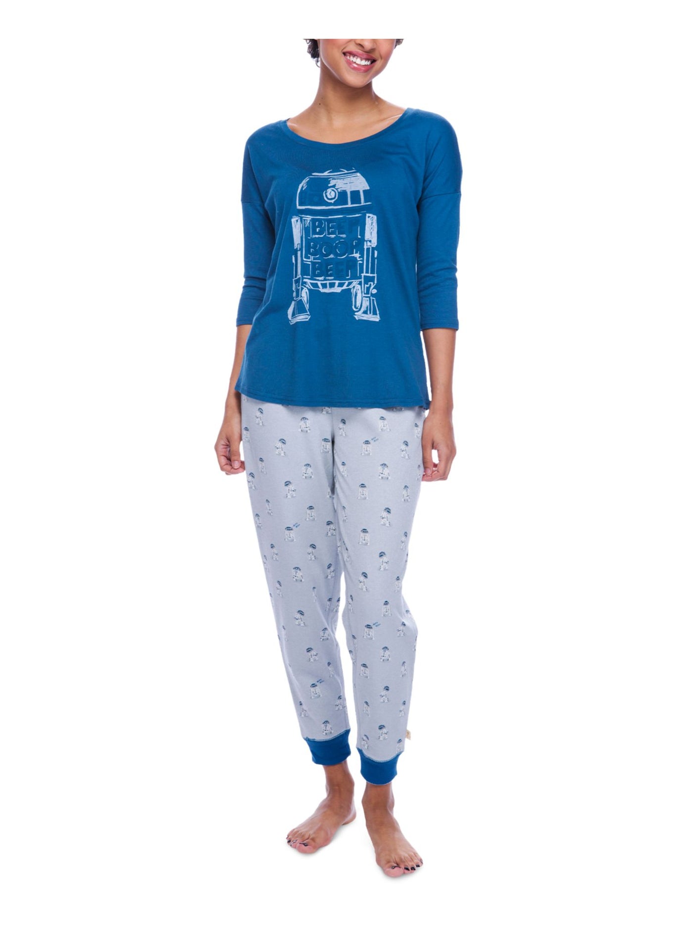 MUNKI MUNKI Intimates Blue 3/4 Sleeves Sleep Shirt Pajama Top S