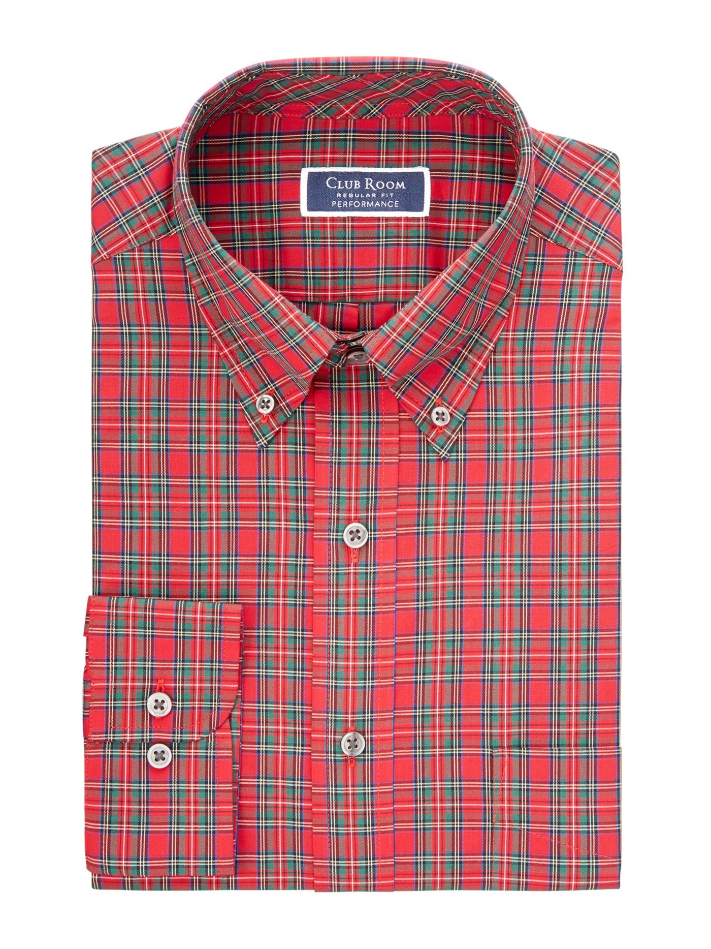 CLUBROOM Mens Red Plaid Classic Fit Button Down Casual Shirt 17.5- 34/35