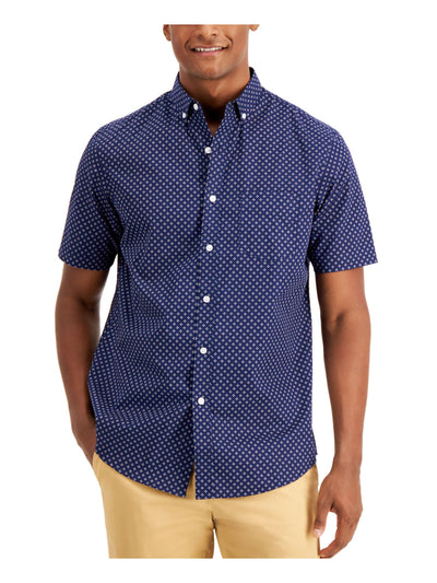 CLUBROOM Mens Navy Patterned Short Sleeve Button Down Casual Shirt S