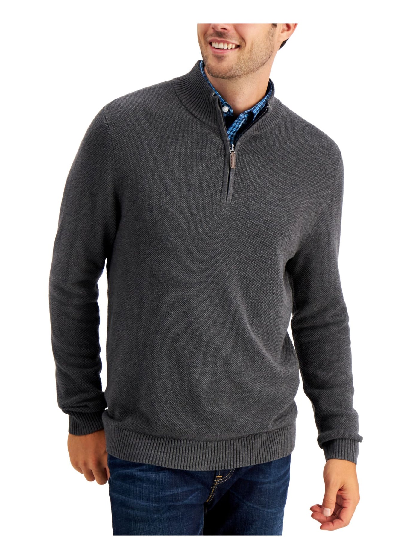CLUBROOM Mens Gray Stand Collar Classic Fit Quarter-Zip Pullover Sweater S