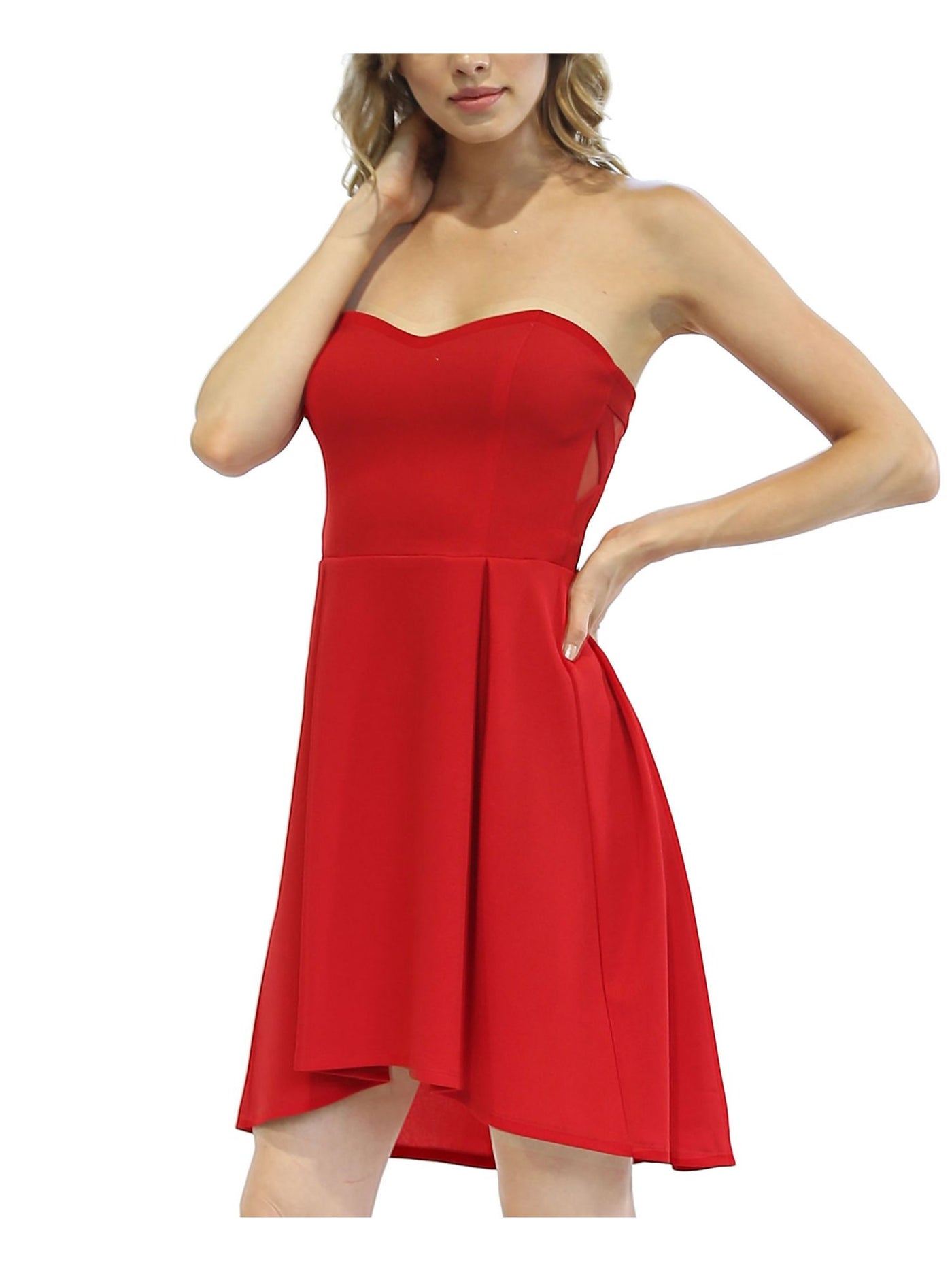 TEEZE ME Womens Red Zippered High-low Strapless Short Party Fit + Flare Dress Juniors L