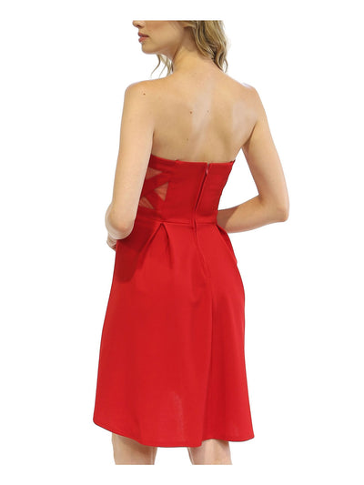 TEEZE ME Womens Red Zippered High-low Strapless Short Party Fit + Flare Dress Juniors L