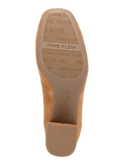 ANNE KLEIN Womens Brown Hardware Detail Cushioned Breathable Evera Square Toe Block Heel Slip On Leather Heeled Loafers M