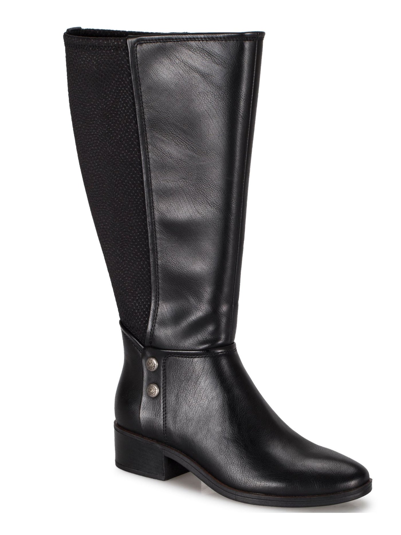 BARETRAPS Womens Black Stretch Almond Toe Stacked Heel Zip-Up Boots 9.5