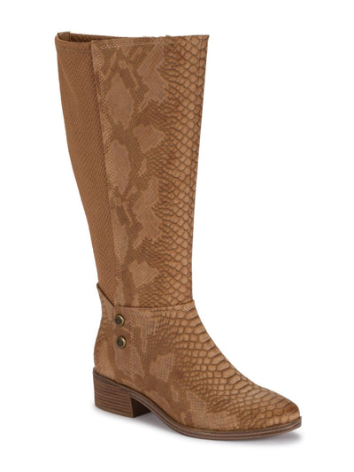 BARETRAPS Womens Beige Snake Print Wide Calf Madelyn Almond Toe Stacked Heel Zip-Up Boots Shoes 8.5