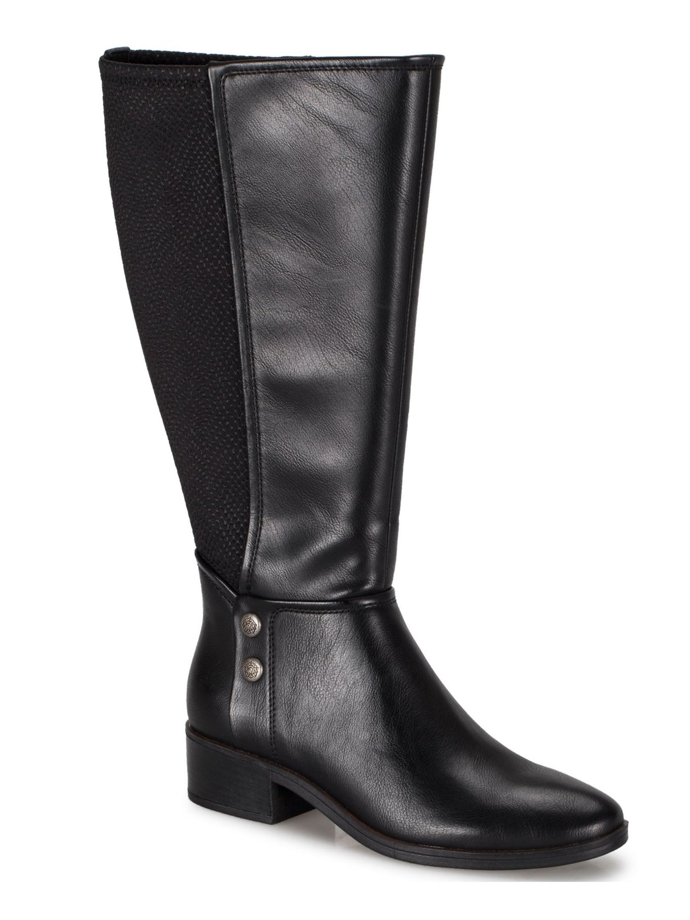 BARETRAPS Womens Black Studded Wide Calf Almond Toe Stacked Heel Zip-Up Heeled Boots 6