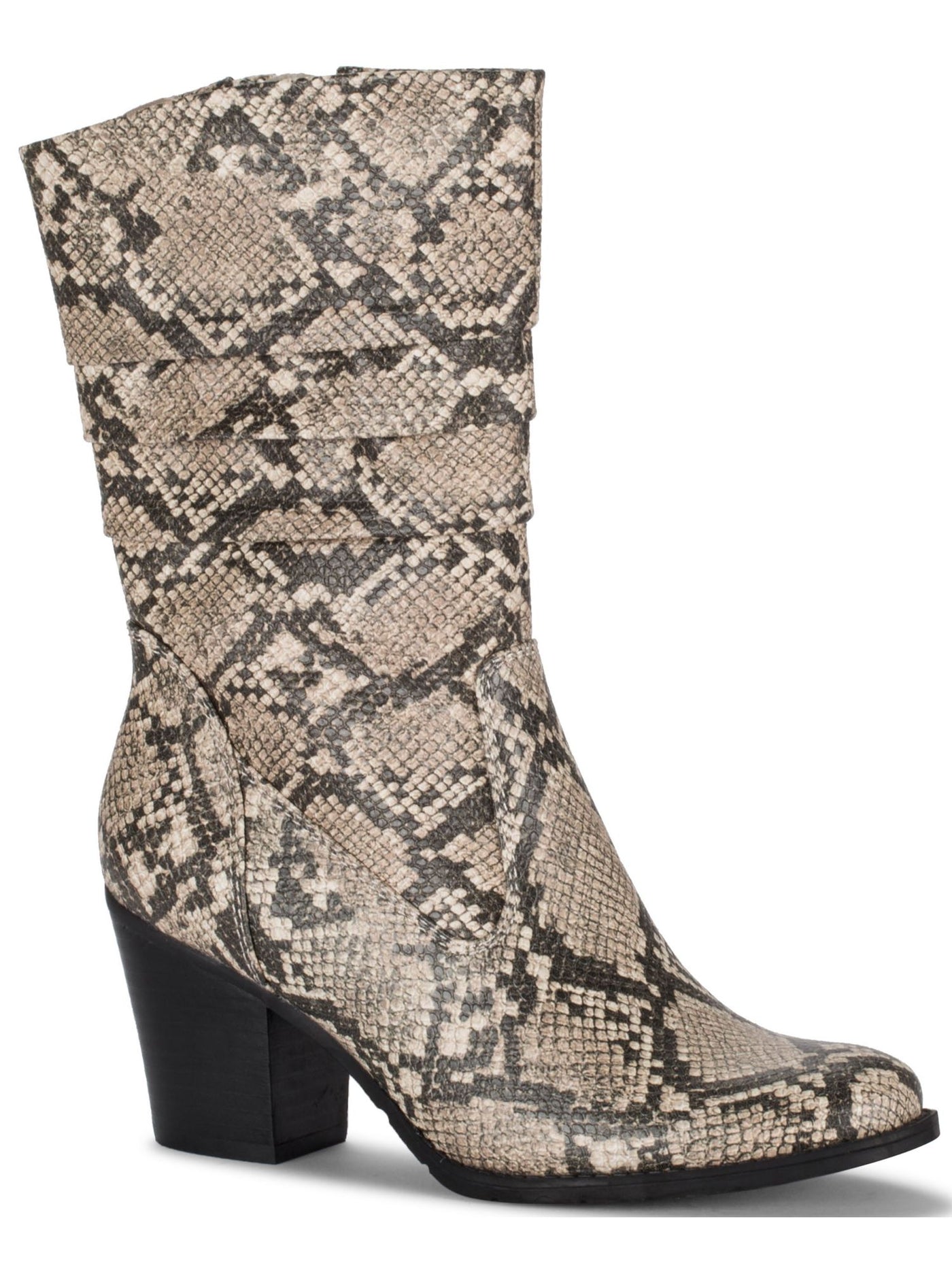 BARETRAPS Womens Beige Animal Print Round Toe Stacked Heel Zip-Up Heeled Boots 5