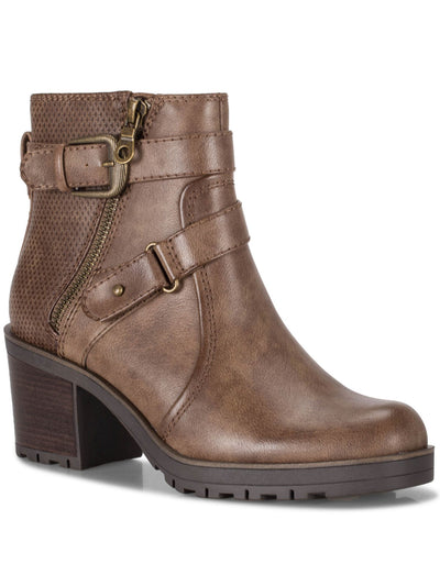 BARETRAPS Womens Brown Asymmetrical Straps Buckle Accent Lug Sole Towanda Round Toe Block Heel Zip-Up Booties 6.5 M