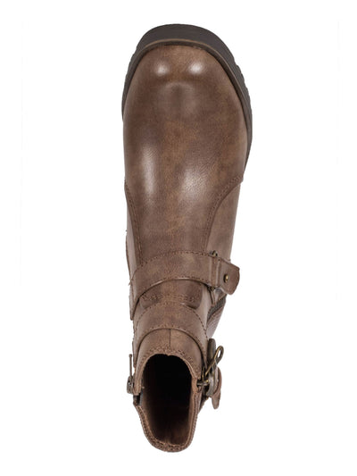 BARETRAPS Womens Brown Asymmetrical Straps Buckle Accent Lug Sole Towanda Round Toe Block Heel Zip-Up Booties 10 M