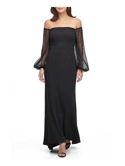 ELIZA J Womens Black Embellished Off Shoulder Full-Length Evening Dress Petites 12P