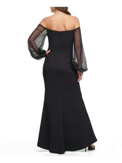 ELIZA J Womens Black Embellished Off Shoulder Full-Length Evening Dress Petites 12P