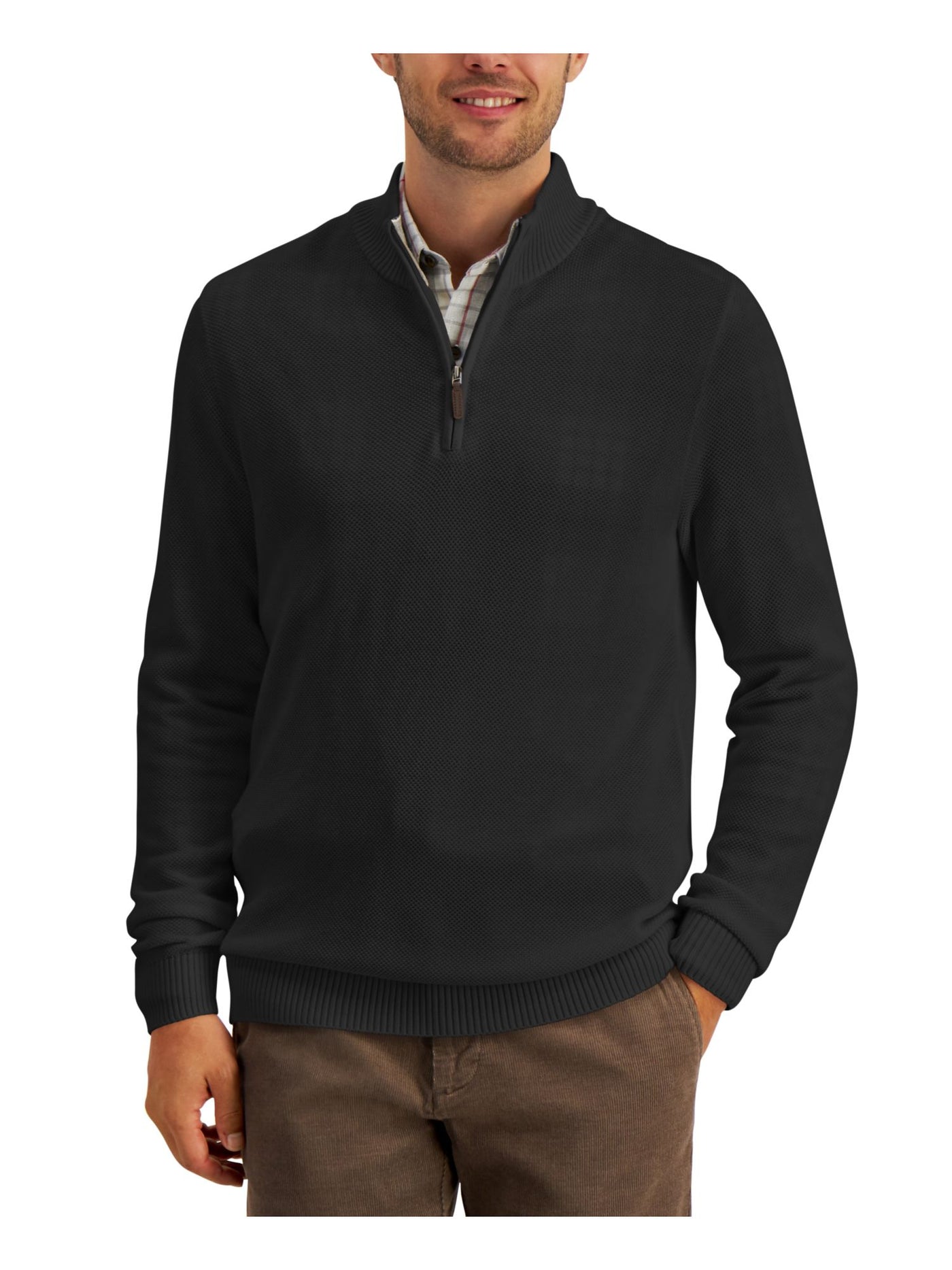 CLUBROOM Mens Black Quarter-Zip Pullover Sweater M