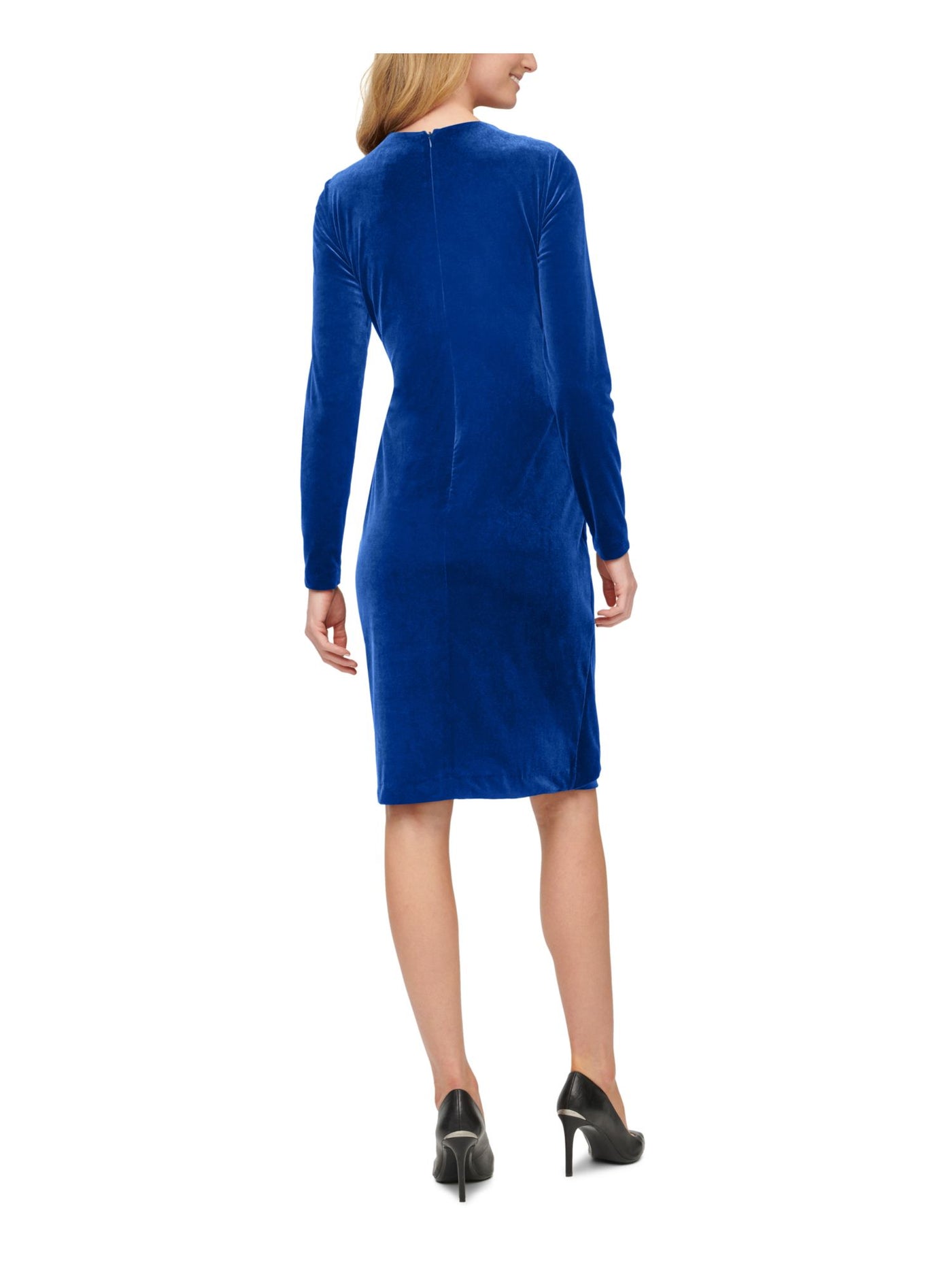 CALVIN KLEIN Womens Blue Surplice Neckline Short Cocktail Faux Wrap Dress 8