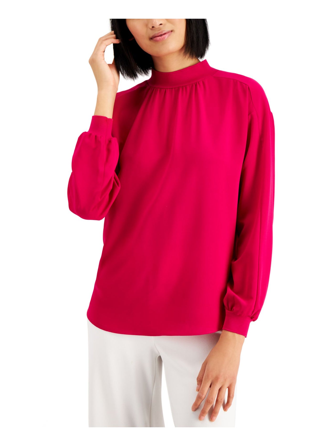 ALFANI Womens Pink Zippered Mock Neck Long Sleeve Wear To Work Blouse L