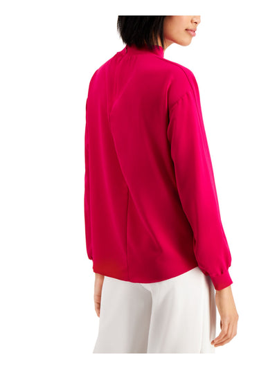 ALFANI Womens Pink Zippered Mock Neck Long Sleeve Wear To Work Blouse L
