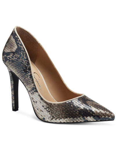 JESSICA SIMPSON Womens Beige Snake Print Sequined Cushioned Cassani Pointed Toe Stiletto Slip On Pumps Shoes 6 M
