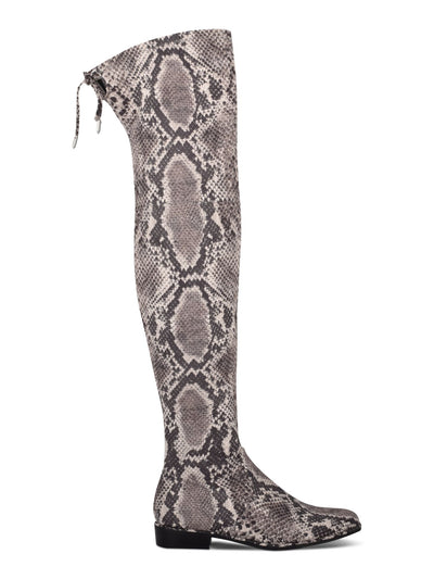 MARC FISHER Womens Gray Snake Tie Cushioned Humor Round Toe Block Heel Zip-Up Dress Boots 5 M