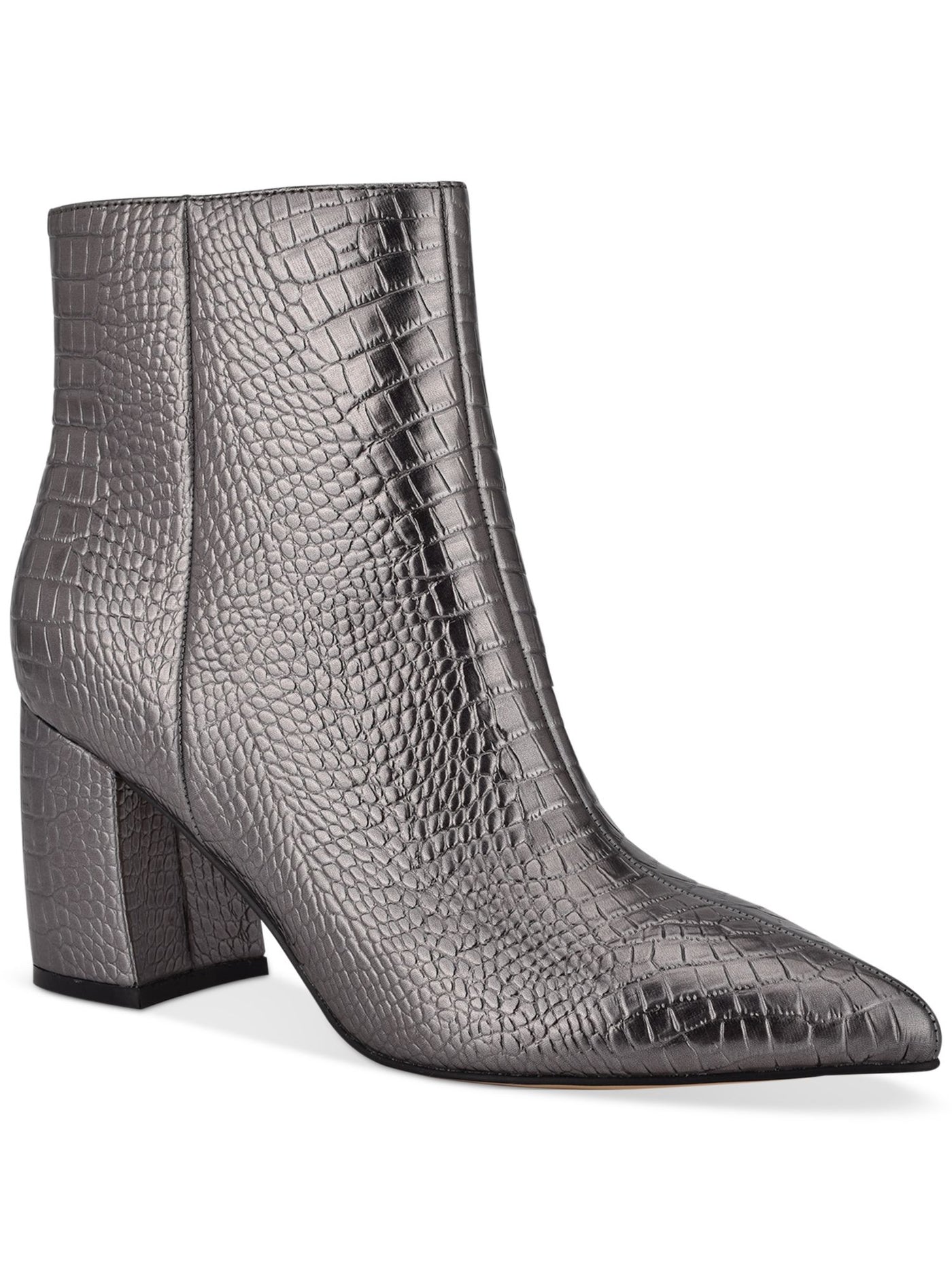 MARC FISHER Womens Gray Crocodile Comfort Retire Pointed Toe Block Heel Zip-Up Booties 10 M